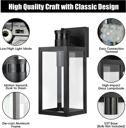 Motion Sensor Outdoor Wall Light. Dusk to Dawn Waterproof Sconce