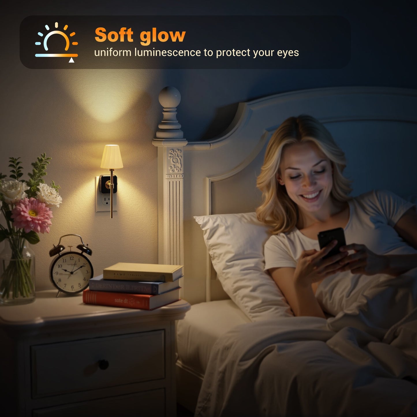 Plug-in Night Light Wall Sconce Style with Pleated Fabric Cover
