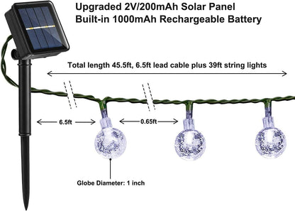 60 LED Solar Crystal Ball String Lights. 36ft White