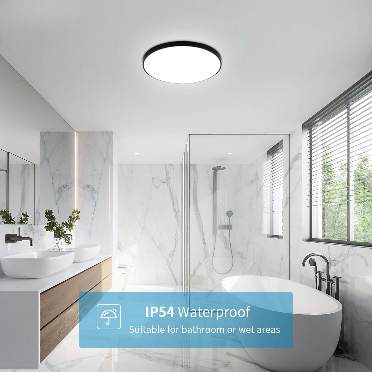 28W Black LED Flush Mount Ceiling Light. 6500K Daylight White Bathroom Light. 2000LM. Modern Round Lighting. 240W Equivalent White Ceiling Lamp for Kitchens. Hallway. Bedrooms