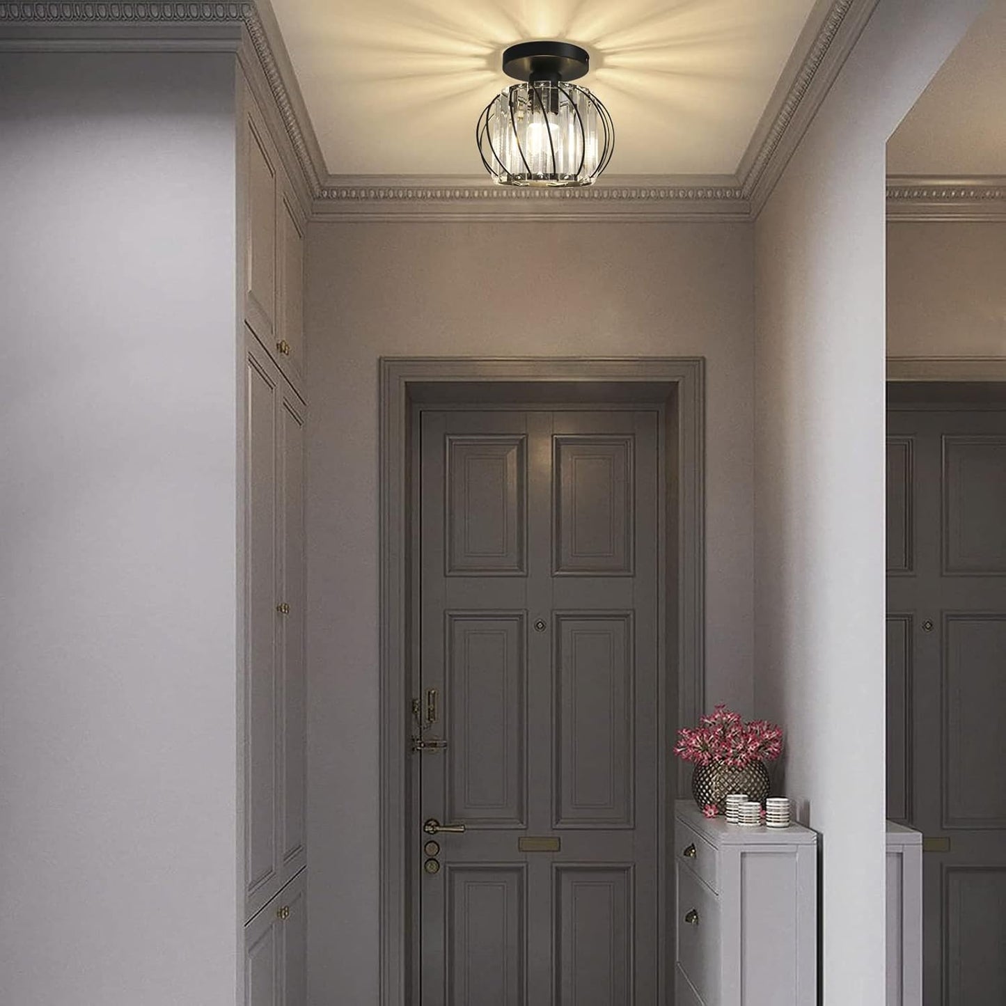 Small Crystal Flush Mount Ceiling Light with Black Shade