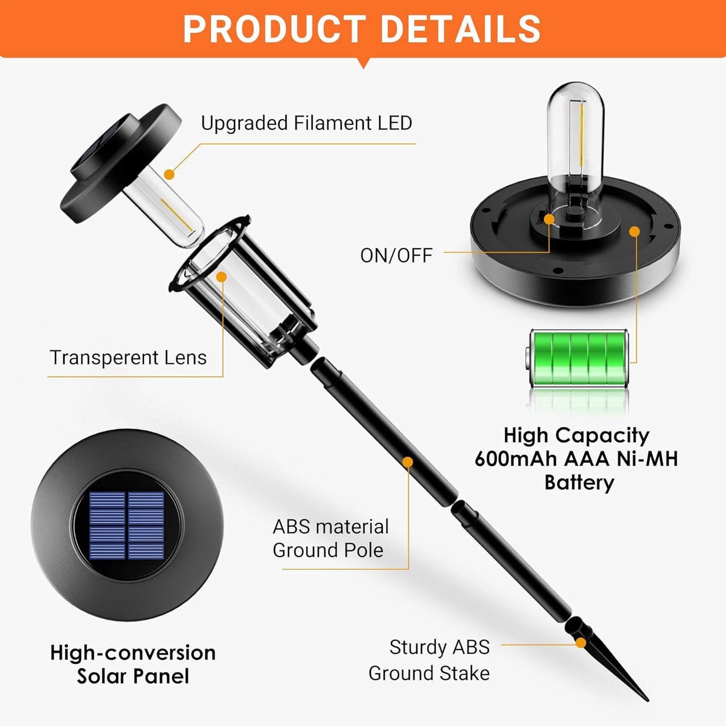 Warm White Solar Pathway Lights – 4 Pack Outdoor