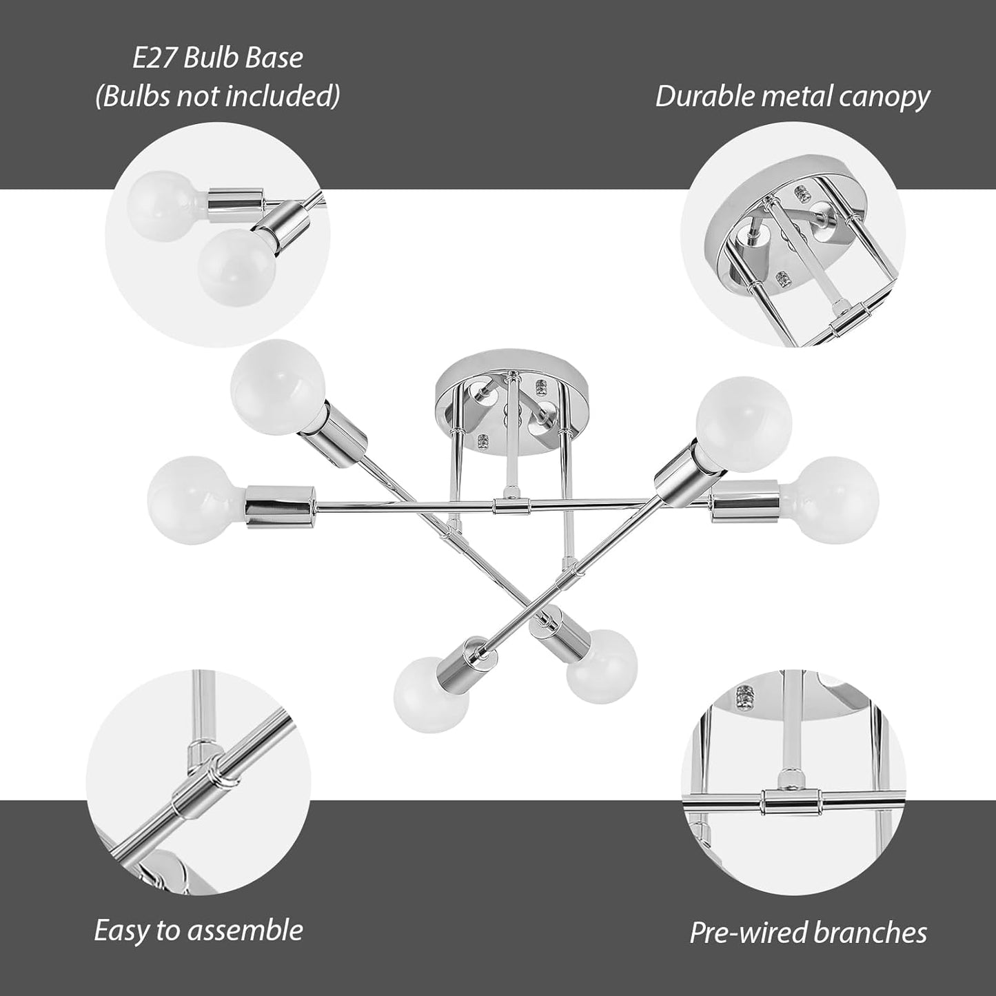Clerance Sale - Modern Ceiling Light. 6 Lights Chandelier Ceiling Light for Living Room. Bedroom. Kitchen