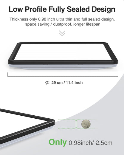 36W Square LED Ceiling Light. 3300LM. 5000K Daylight. IP44 Waterproof. Slim Black Design