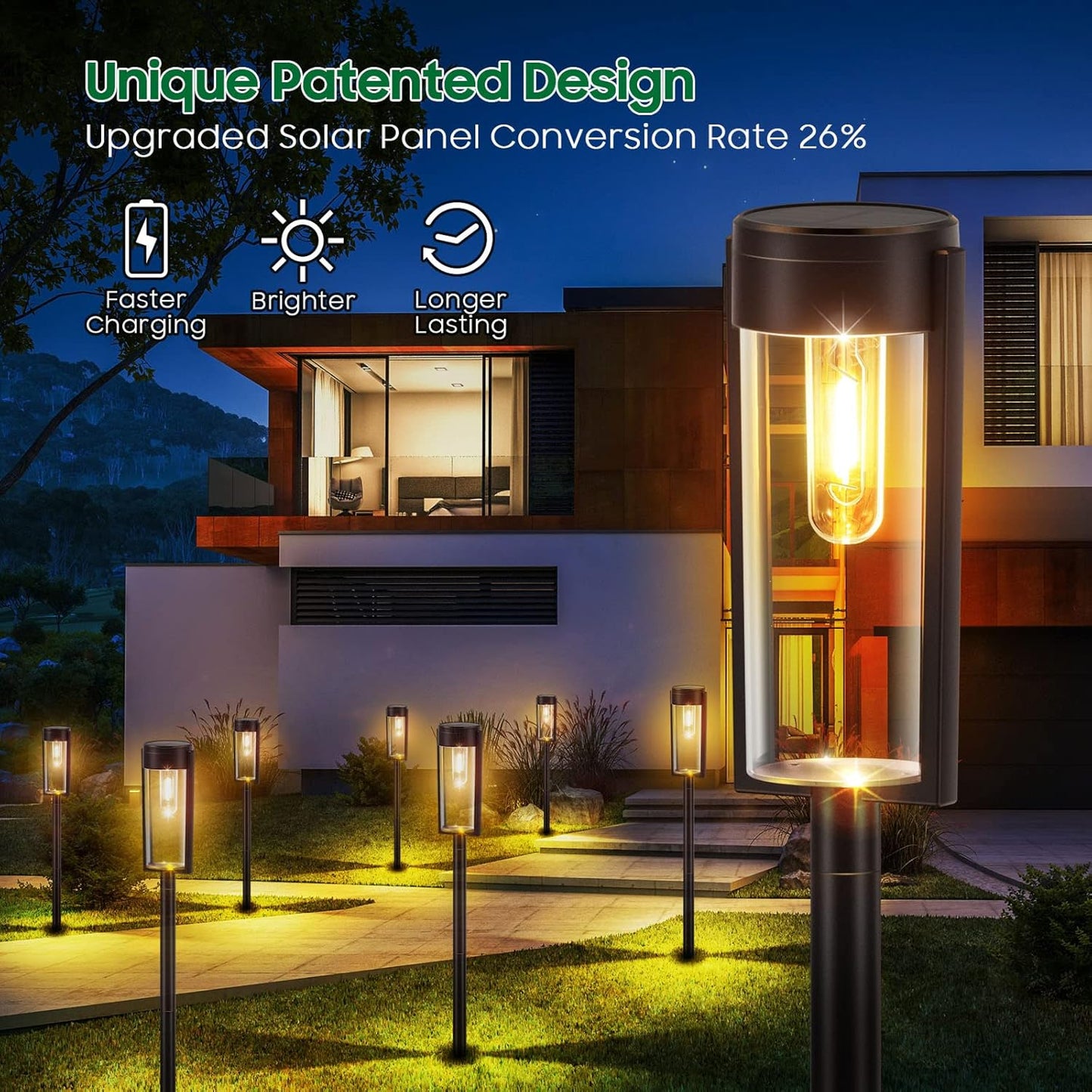 4 Pack Solar Garden Lights – Warm White Tungsten Filament. Waterproof. Auto On/Off