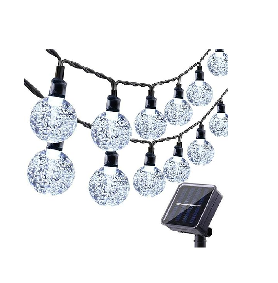 60 LED Solar Crystal Ball String Lights. 36ft White