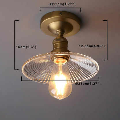 Vintage Ribbed Glass Pendant Ceiling Light. Cone Shade. E27 Base