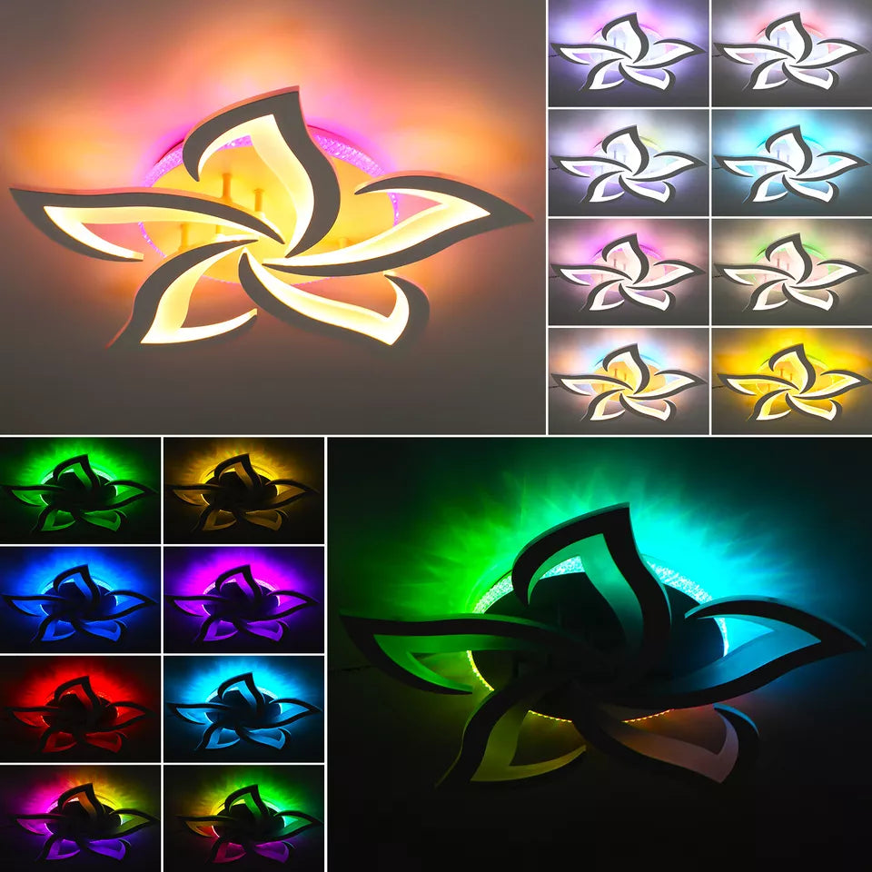 55W LED Ceiling Chandelier with RGB Backlight – Stylish Star Design. Dimmable Remote Control Lighting