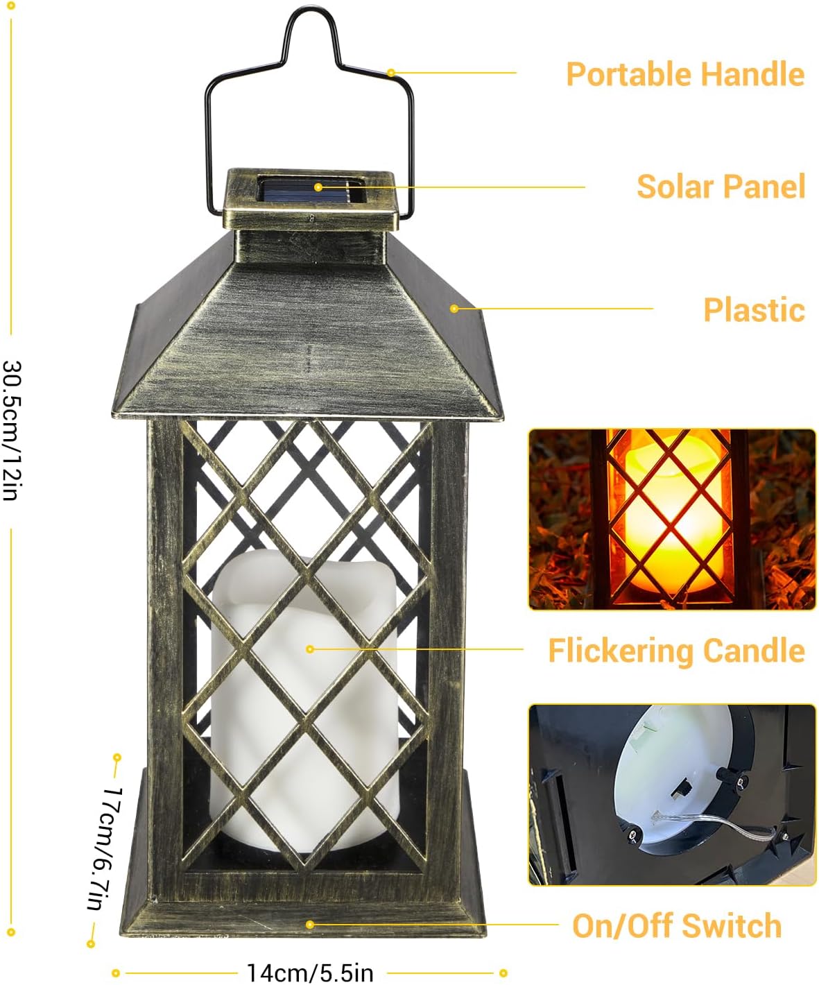 Solar Lanterns for The Garden – Moroccan-Style Flickering Outdoor Lights. Auto On/Off. Waterproof IP44. Warm White LED