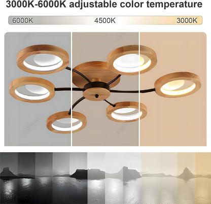 94cm LED Wooden Ceiling Light – Dimmable with Remote. Flower Design