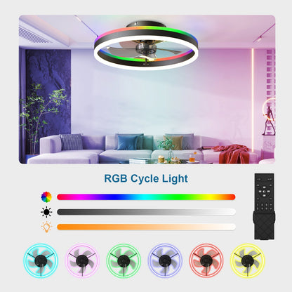 19.7 RGB Flush Mount Ceiling Fan with Light for Bedroom