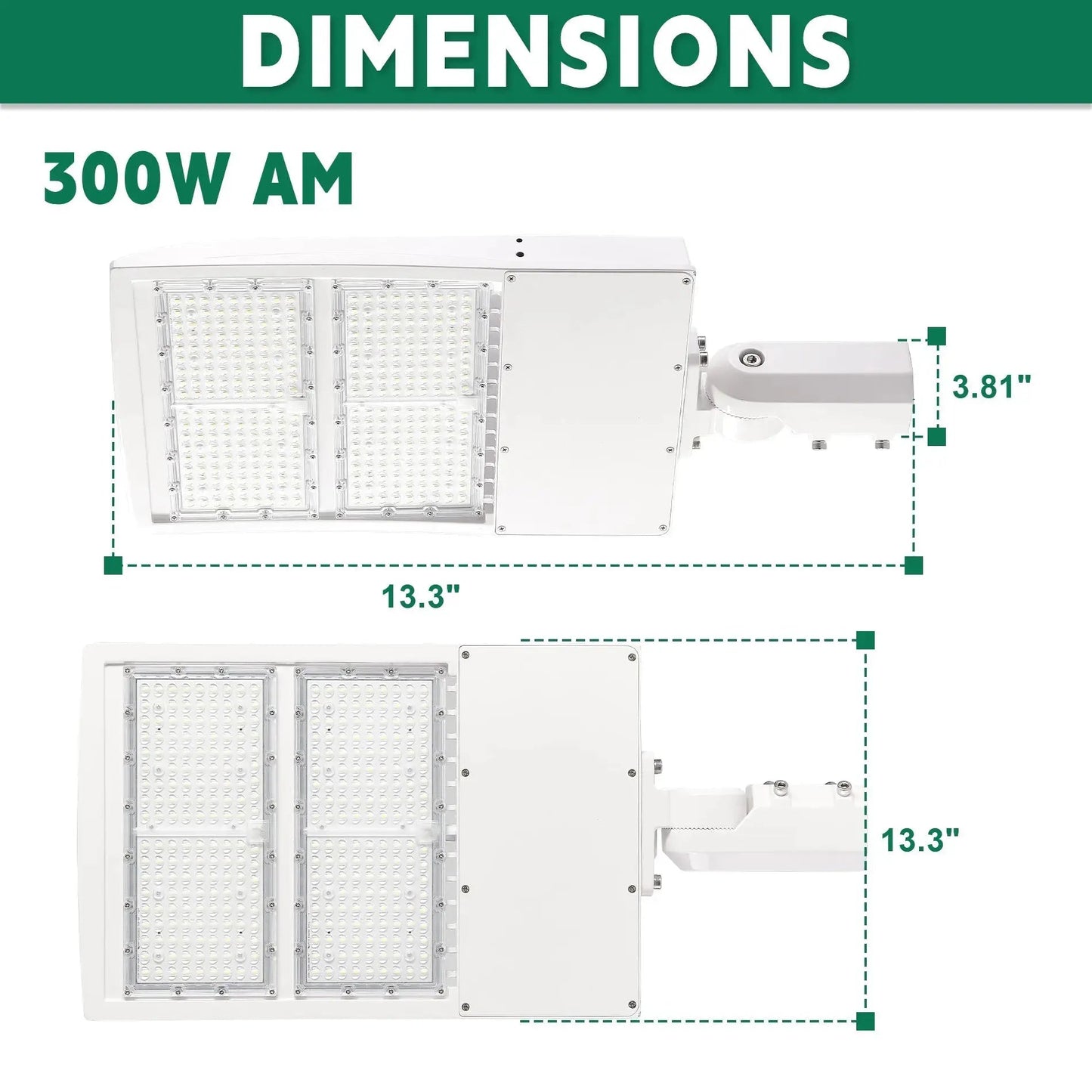 LED Parking Lot Light White Housing - 200-300W Selectable Shoebox - 42000LM 5000K Outdoor Commercial Lighting