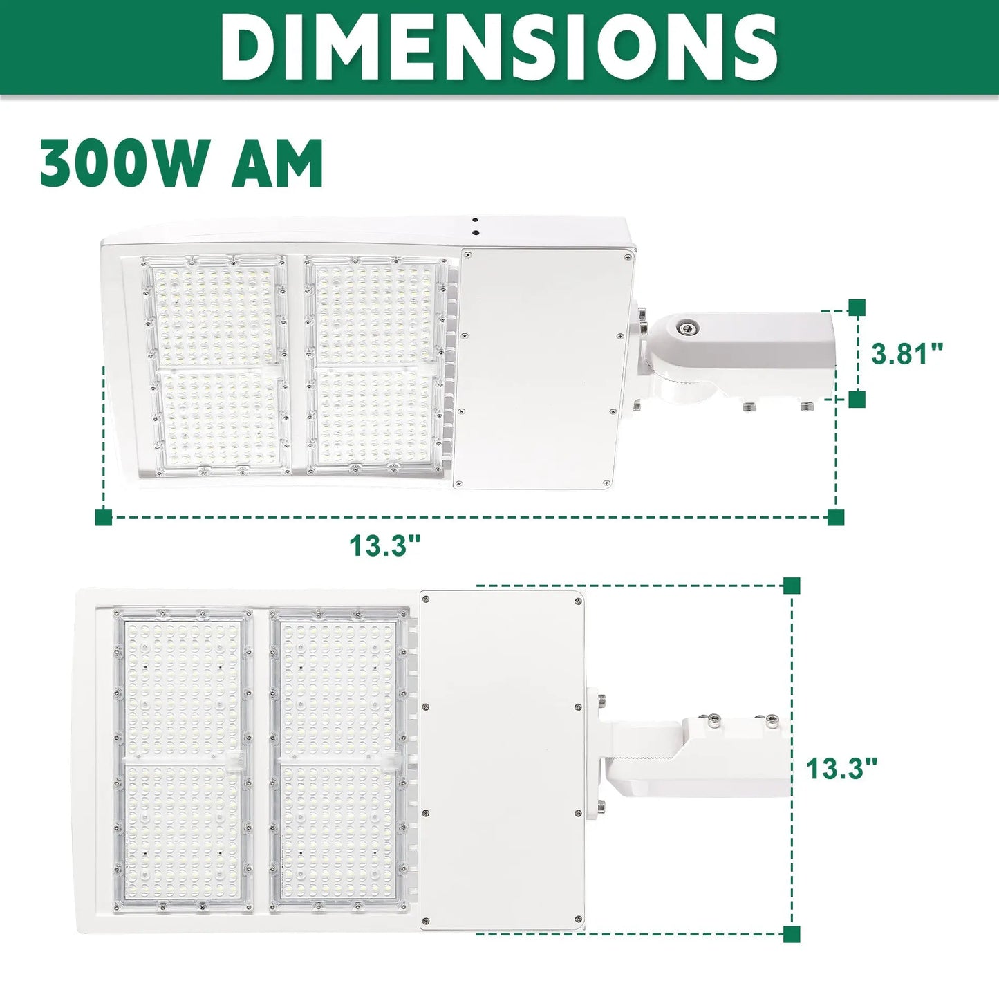 300W 480V White LED Parking Lot Light-42.000 Lumens-AC 277~480V-1000W Metal Halide Equivalent-5000K-DLC UL Listed