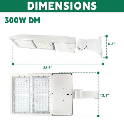 LED Parking Lot Light White Housing - 200-300W Selectable Shoebox - 42000LM 5000K Outdoor Commercial Lighting