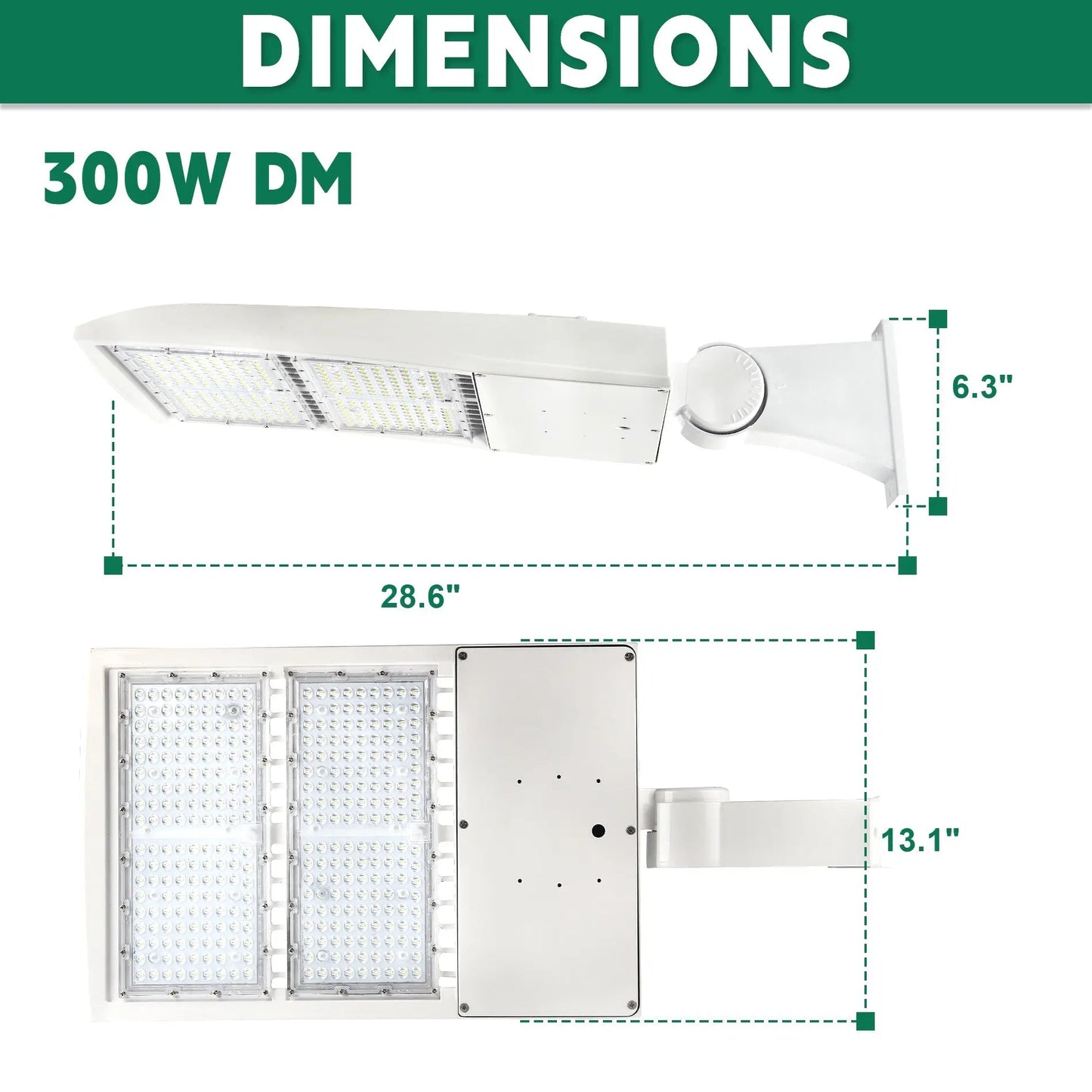 300W 480V White LED Parking Lot Light-42.000 Lumens-AC 277~480V-1000W Metal Halide Equivalent-5000K-DLC UL Listed