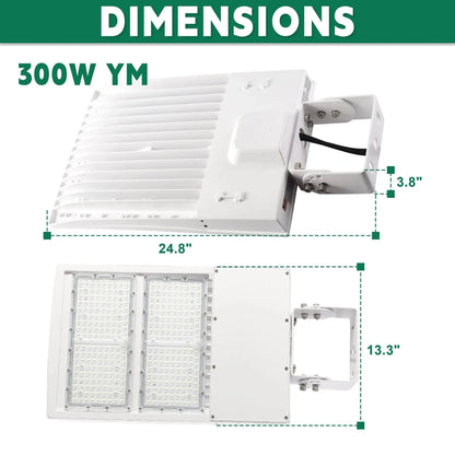 LED Parking Lot Light White Housing - 200-300W Selectable Shoebox - 42000LM 5000K Outdoor Commercial Lighting