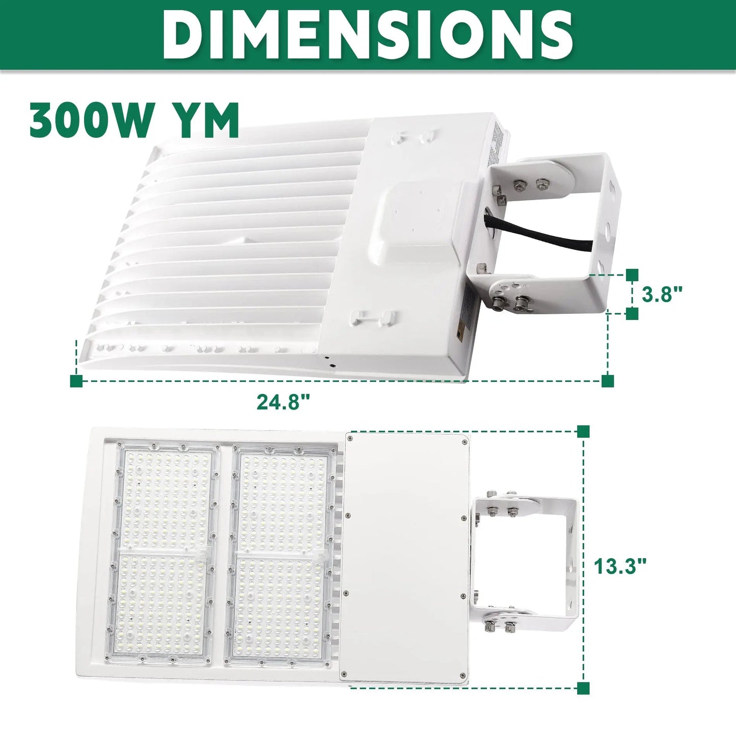 300W 480V White LED Parking Lot Light-42.000 Lumens-AC 277~480V-1000W Metal Halide Equivalent-5000K-DLC UL Listed