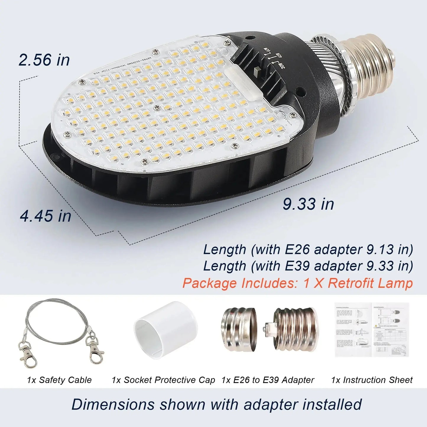 LED Corn Bulb E39 Base - 30/45/60W Selectable - Up to 8.400 Lumens 5000K Daylight - 200W MH/HPS Replacement - Commercial Retrofit Light for Parking Lot. Street & Wall Pack