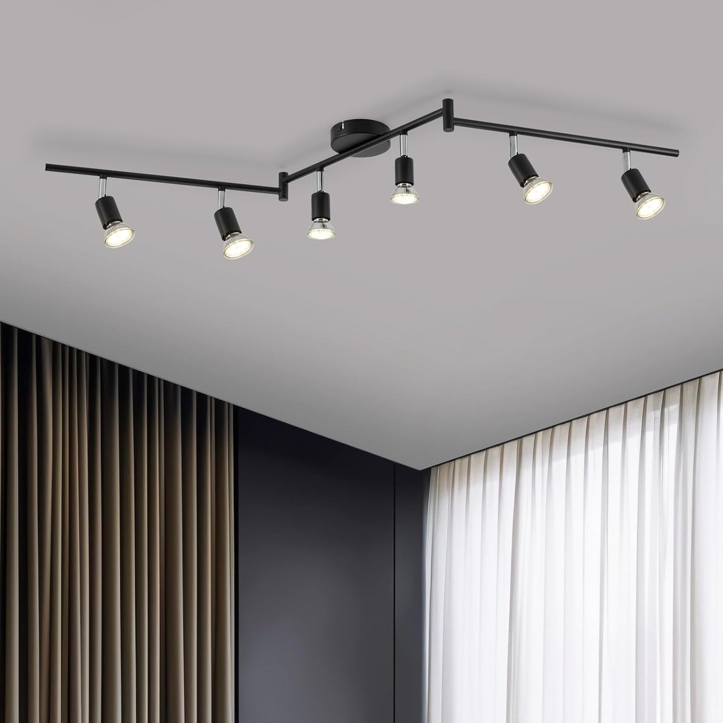 6-Way Rotatable LED Spot Ceiling Light – Modern Matte Nickel Fixture with 4000K Natural White Lighting for Living Rooms. Kitchens. Bedrooms. and Hallways