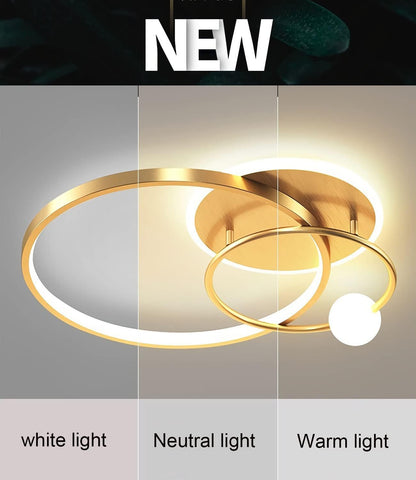 Modern LED Dimmable Ceiling Lamp with Remote Control. Gold Pendant Light 42cm for Bedroom. Kids Room. Dining Room. Kitchen. Office