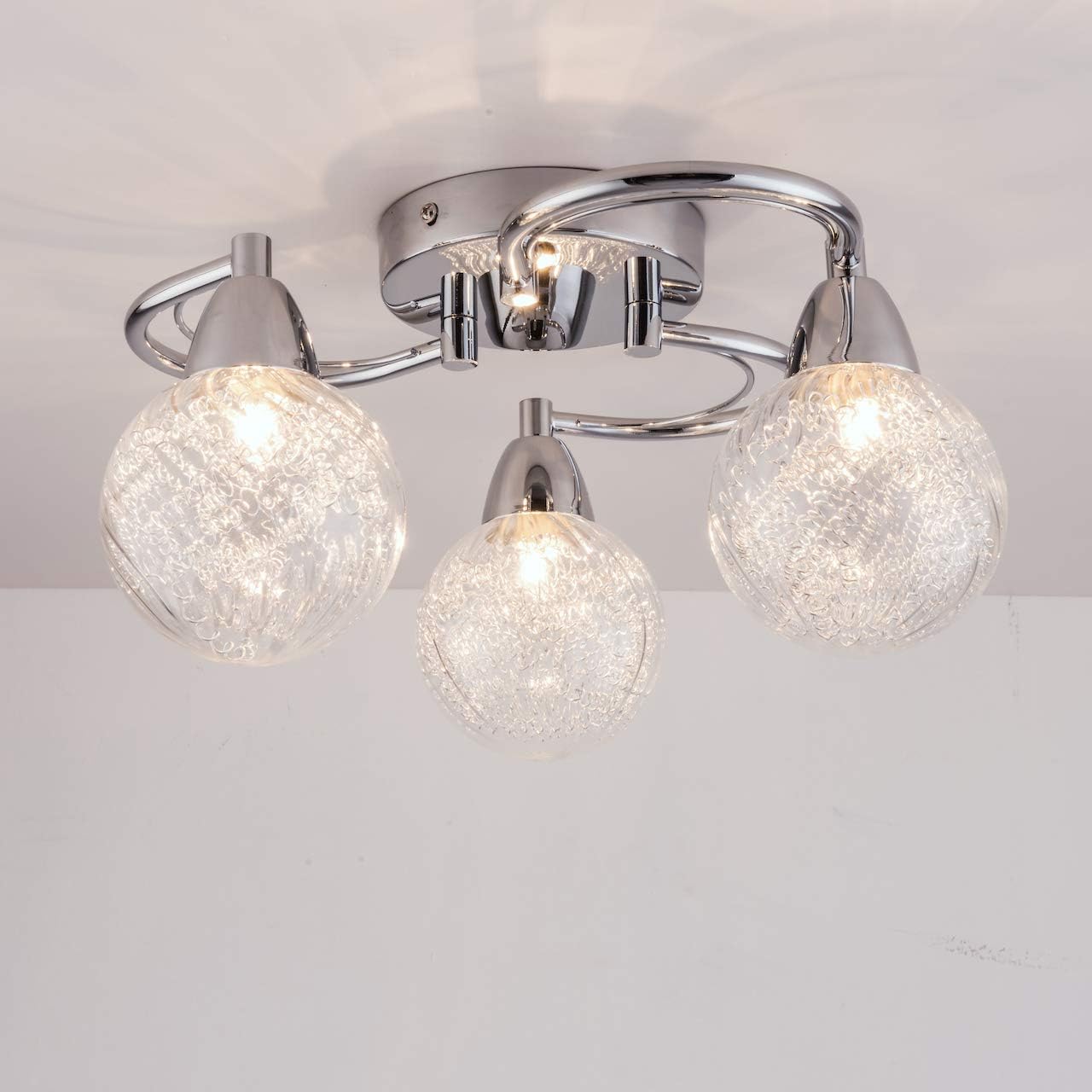 3xG9 LED Semi-Flush Ceiling Light – Polished Chrome Finish. 12W Natural White Lighting for Living Rooms. Bedrooms. Kitchens. and Hallways