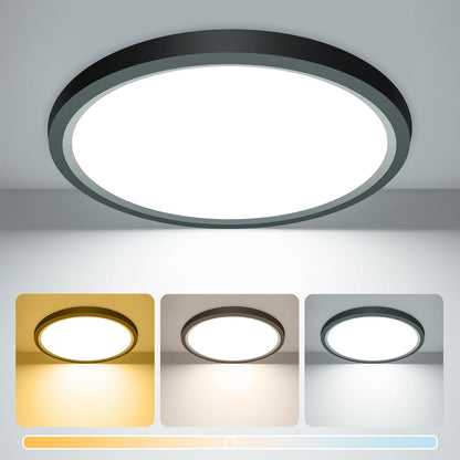 15W 1800LM LED Ceiling Light. Ultra Thin 18cm Round Black Flush Mount Lamp IP44 Waterproof. 3000K/4000K/6500K for Bathroom. Bedroom. Kitchen. Living Room. Toilet. Utility Room