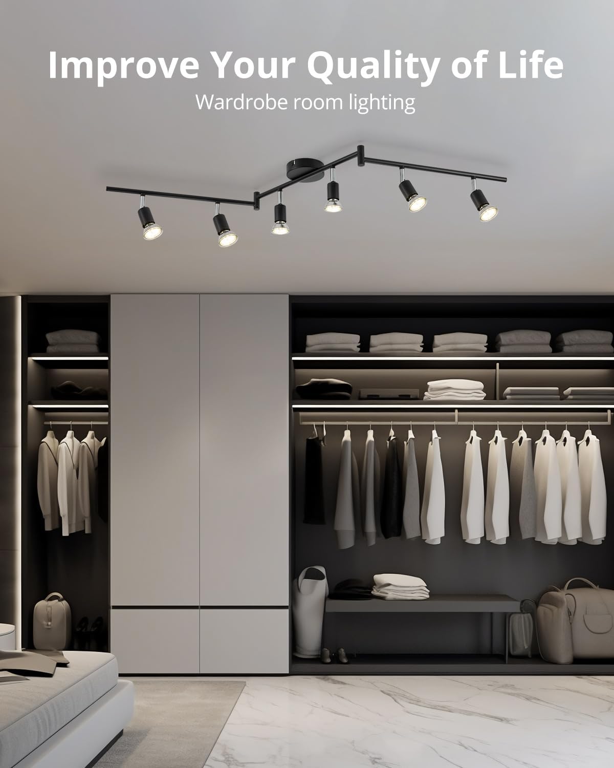 6-Way Rotatable LED Spot Ceiling Light – Modern Matte Nickel Fixture with 4000K Natural White Lighting for Living Rooms. Kitchens. Bedrooms. and Hallways