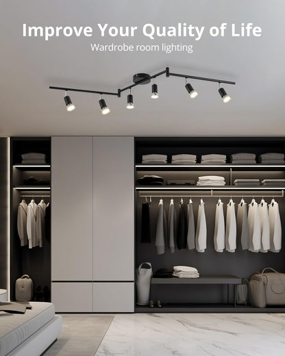 6-Way Rotatable LED Spot Ceiling Light – Modern Matte Nickel Fixture with 4000K Natural White Lighting for Living Rooms. Kitchens. Bedrooms. and Hallways
