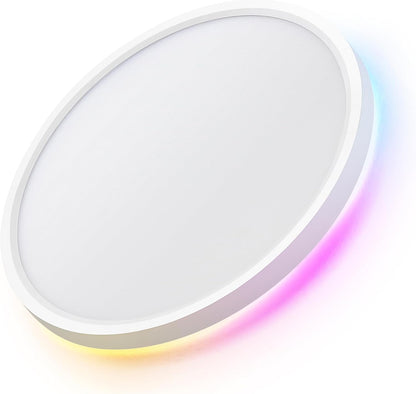 24W Ultra-Thin LED Ceiling Light with Dimmable 2000K Backlight. Warm Night Light & Timer. Modern 12 Inch Round Flush Mount for Bedroom Living Room Kitchen