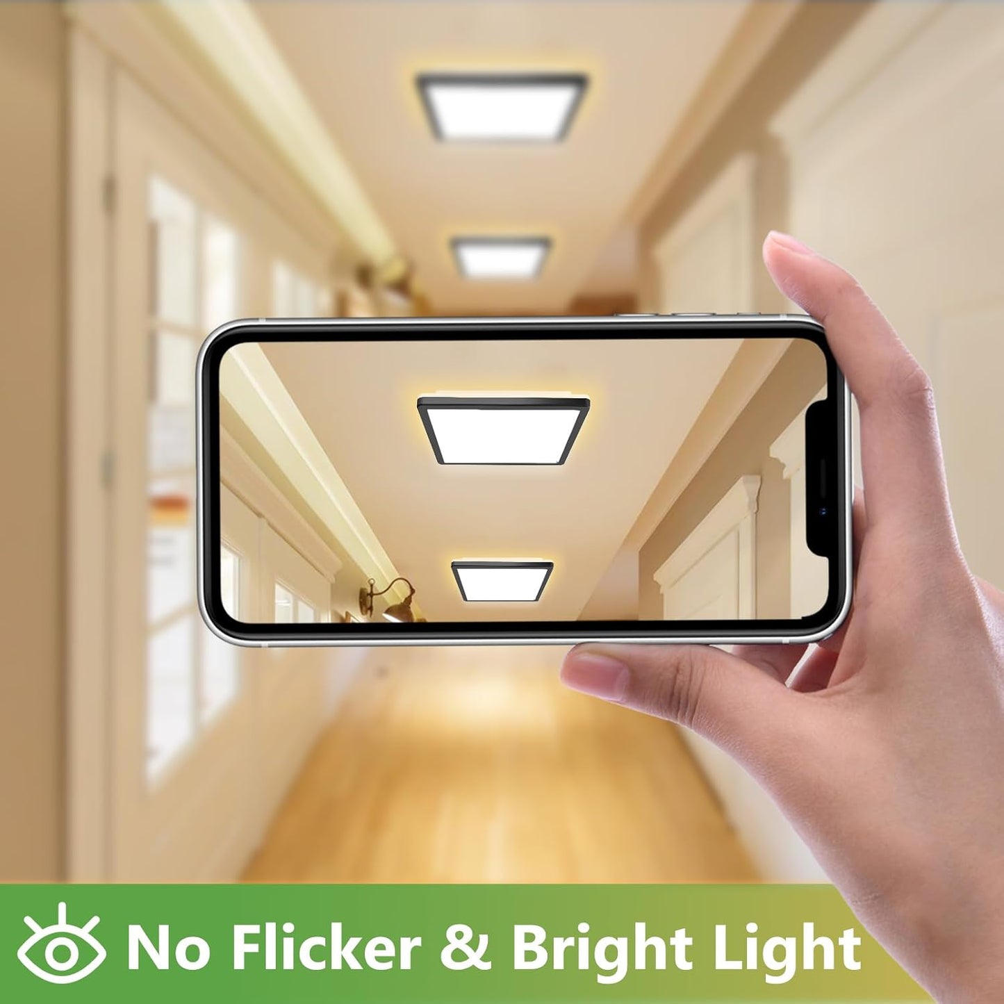 22cm Black LED Ceiling Light. 18W 1950LM Modern Square Flush Mount Fixture. Waterproof 3000K/4000K/6500K Lamp for Bathroom. Kitchen. Hallway. Bedroom. Porch. Toilet
