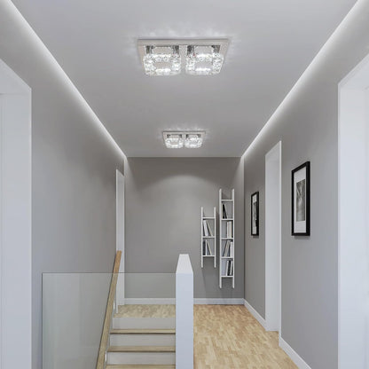 Rectangular Crystal LED Ceiling Chandelier Flush Mount 3-Color Change