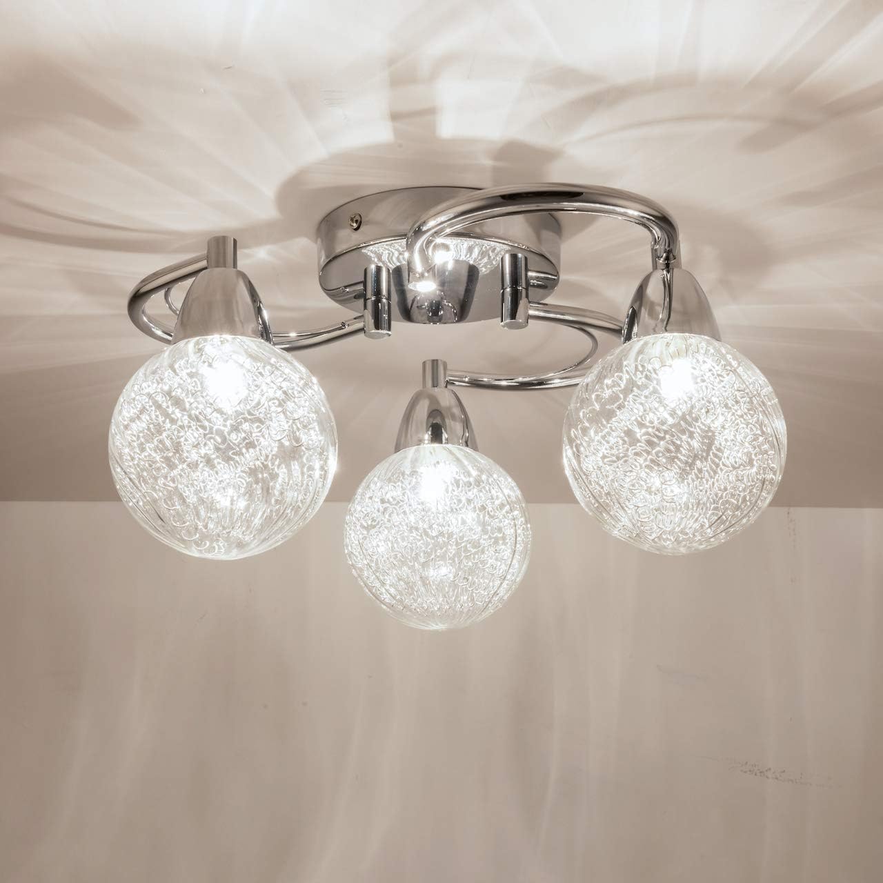 3xG9 LED Semi-Flush Ceiling Light – Polished Chrome Finish. 12W Natural White Lighting for Living Rooms. Bedrooms. Kitchens. and Hallways