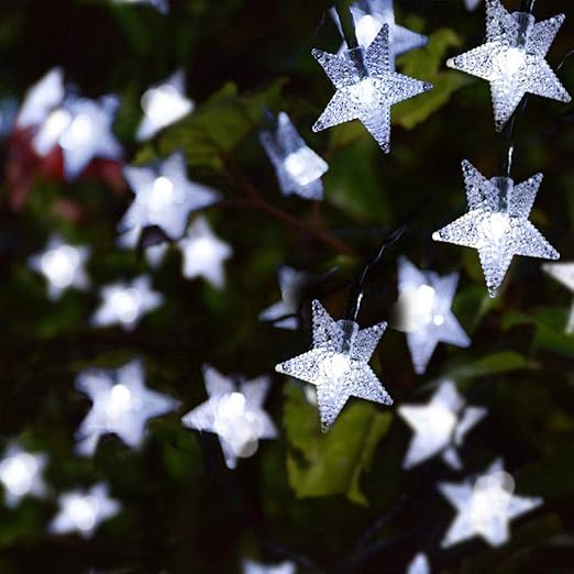 Solar Star String Lights. 23ft 50 LED. Warm White