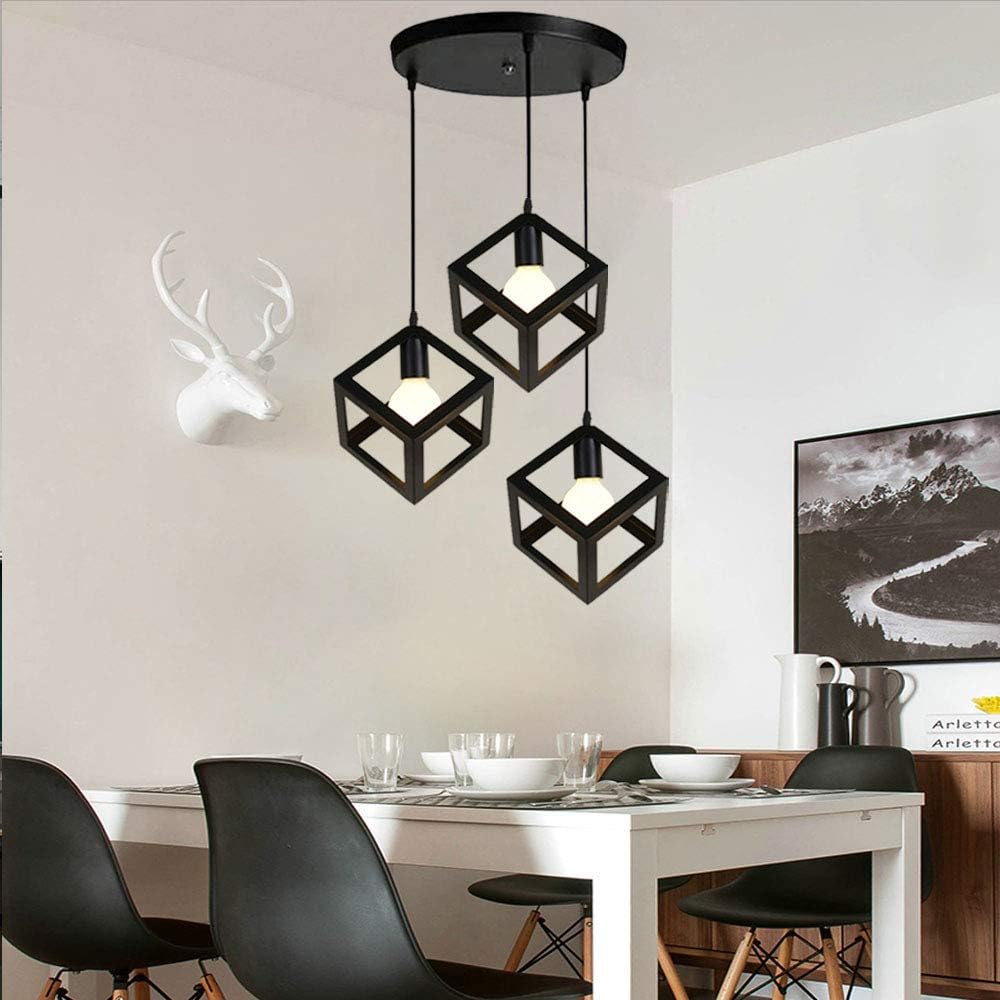 3-Light Cube Pendant Lamp – Modern Retro Chandelier for Bedroom. Living Room & Dining Room