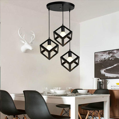 3-Light Cube Pendant Lamp – Modern Retro Chandelier for Bedroom. Living Room & Dining Room