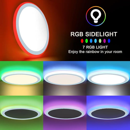 Modern Ultra-Thin 13 LED Ceiling Light. Dimmable RGB with Remote. 30W Flush Mount. 3000-6500K Sidelight Glow
