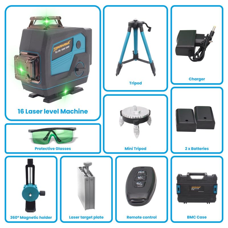 Laser Level - 16 Lines. 4x360° 4D Green Cross. Self-Levelling - SPZ-8116-16