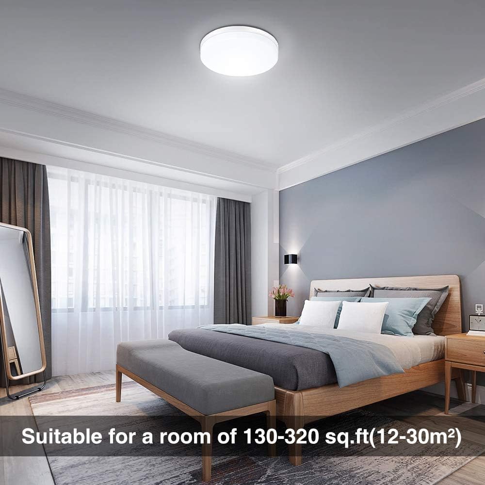 24W Ultra-Thin LED Ceiling Light with Dimmable 2000K Backlight. Warm Night Light & Timer. Modern 12 Inch Round Flush Mount for Bedroom Living Room Kitchen