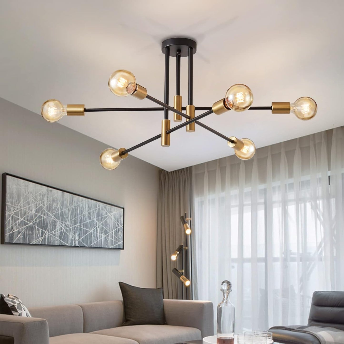 Black Gold Sputnik Chandelier 6 Lights E27 Ceiling Light Fixture