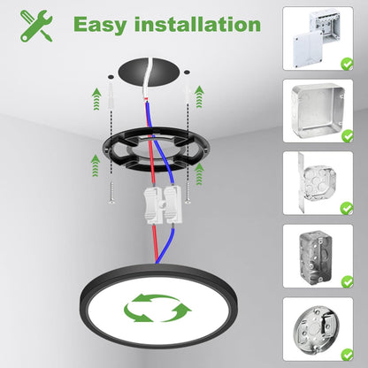 15W 1800LM LED Ceiling Light. Ultra Thin 18cm Round Black Flush Mount Lamp IP44 Waterproof. 3000K/4000K/6500K for Bathroom. Bedroom. Kitchen. Living Room. Toilet. Utility Room