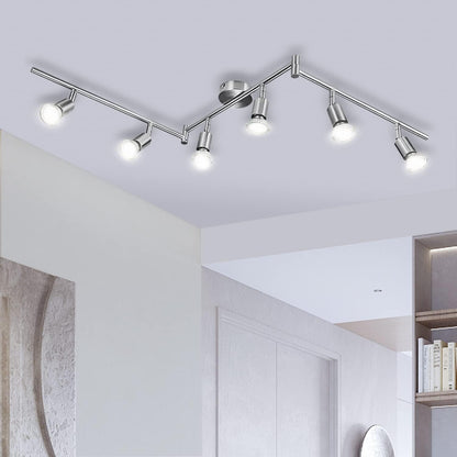 6-Way Rotatable LED Spot Ceiling Light – Modern Matte Nickel Fixture with 4000K Natural White Lighting for Living Rooms. Kitchens. Bedrooms. and Hallways