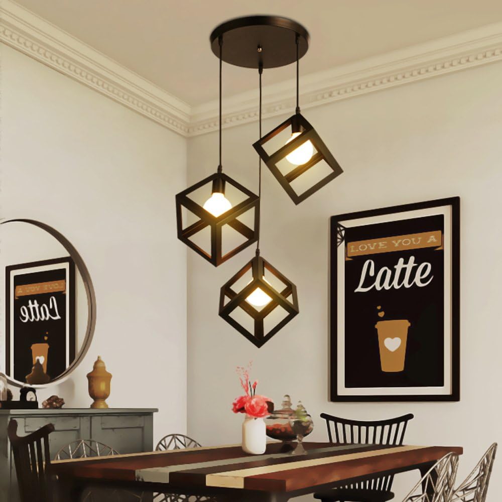3-Light Cube Pendant Lamp – Modern Retro Chandelier for Bedroom. Living Room & Dining Room