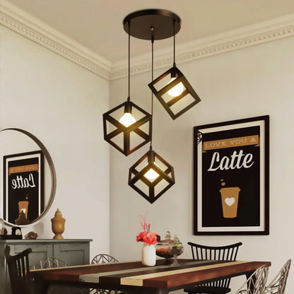 3-Light Cube Pendant Lamp – Modern Retro Chandelier for Bedroom. Living Room & Dining Room