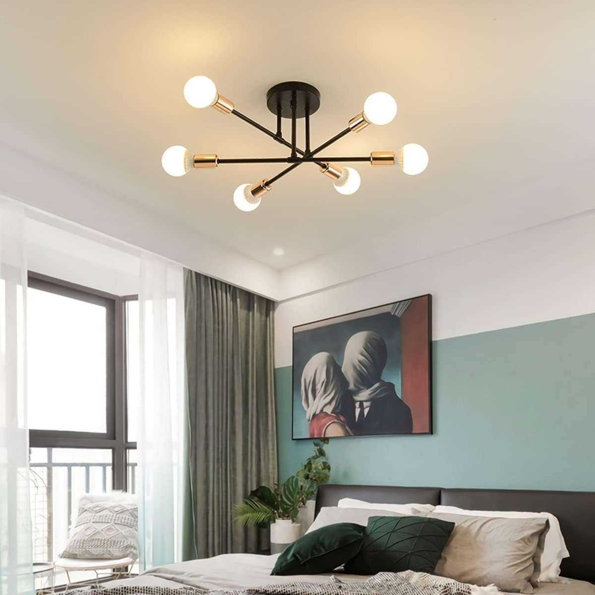 Modern Sputnik Chandelier 6 Lights Semi Flush Mount Ceiling Fixture