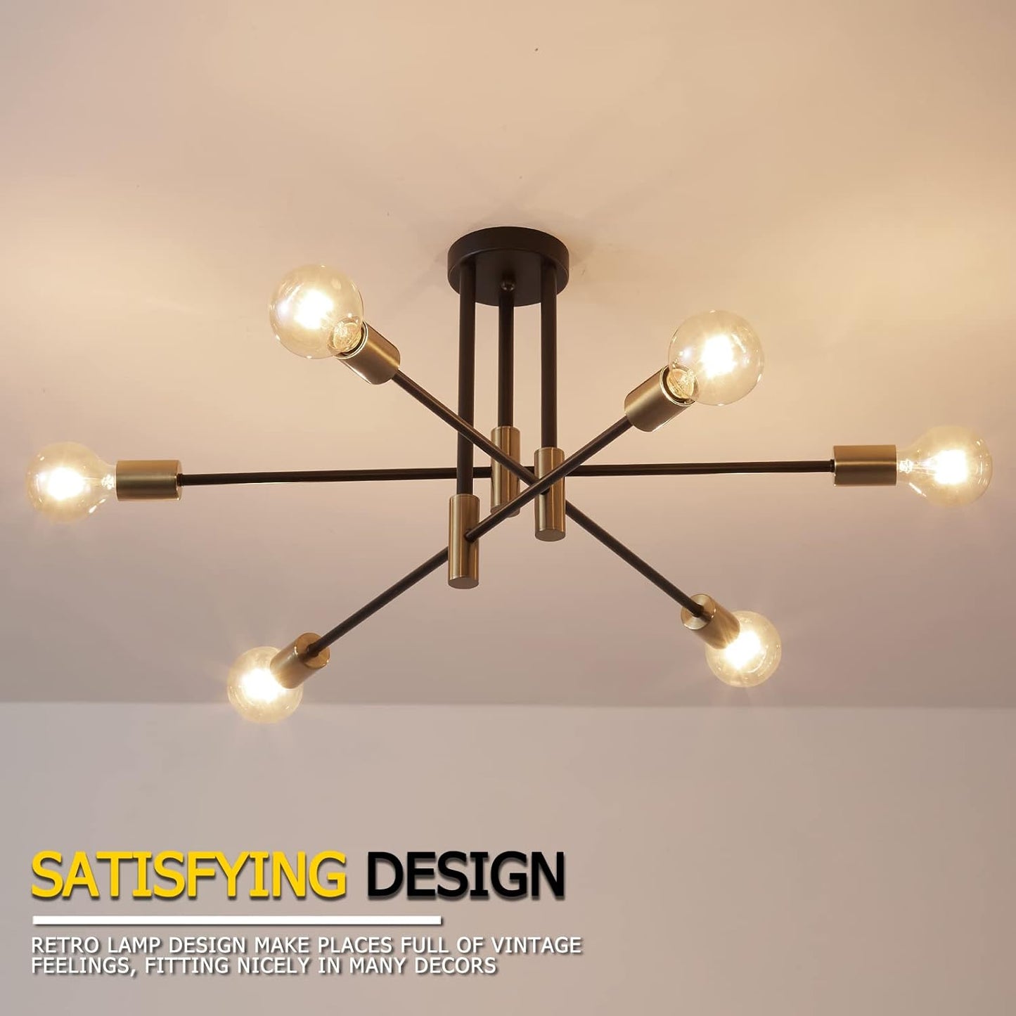 Black Gold Sputnik Chandelier 6 Lights E27 Ceiling Light Fixture