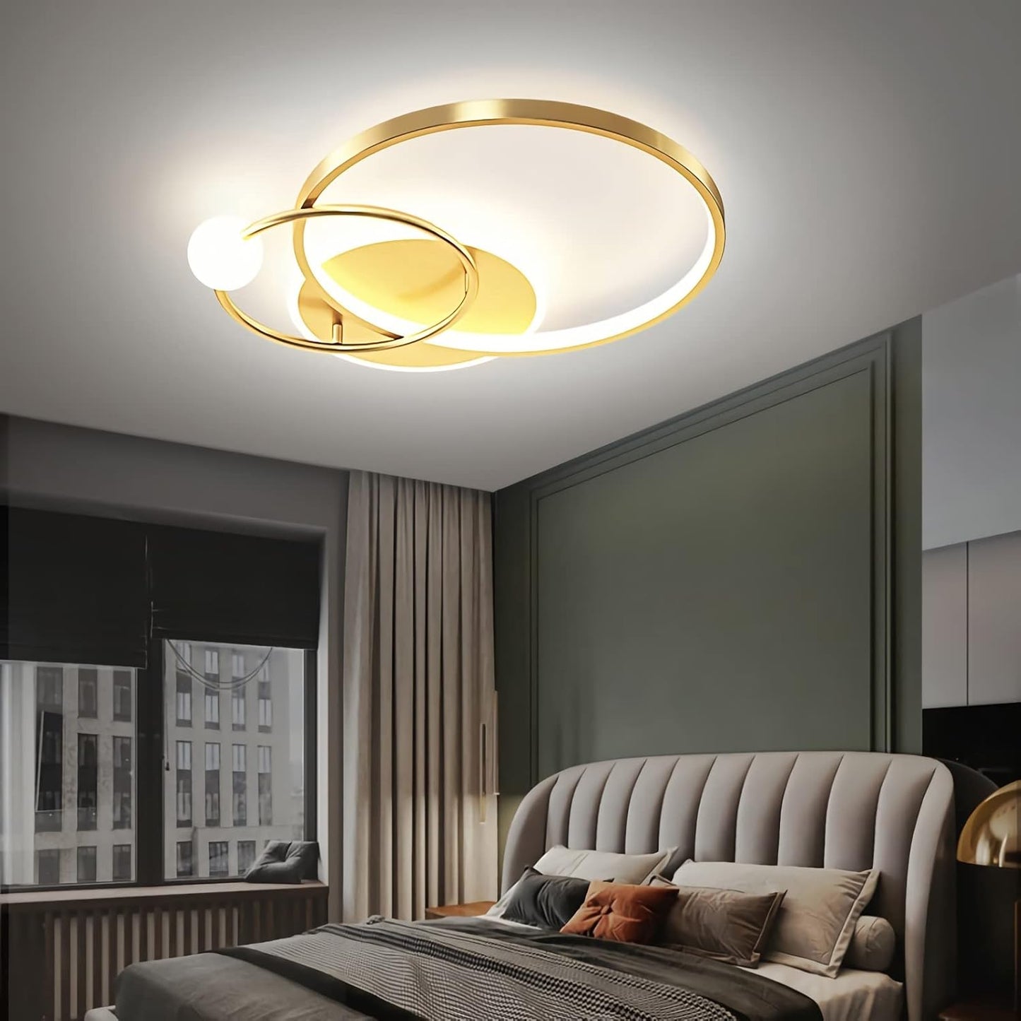Modern LED Dimmable Ceiling Lamp with Remote Control. Gold Pendant Light 42cm for Bedroom. Kids Room. Dining Room. Kitchen. Office