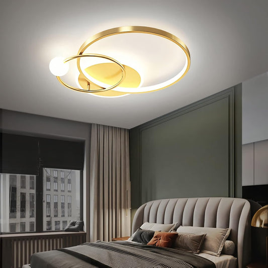 Modern LED Dimmable Ceiling Lamp with Remote Control. Gold Pendant Light 42cm for Bedroom. Kids Room. Dining Room. Kitchen. Office
