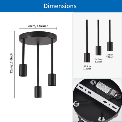 Ceiling Lights. Black 3 Way Ceiling Spotlight Fitting. Modern Kitchen Ceiling Light Fixture for Dining Room. Living Room. Bedroom (No Bulbs)
