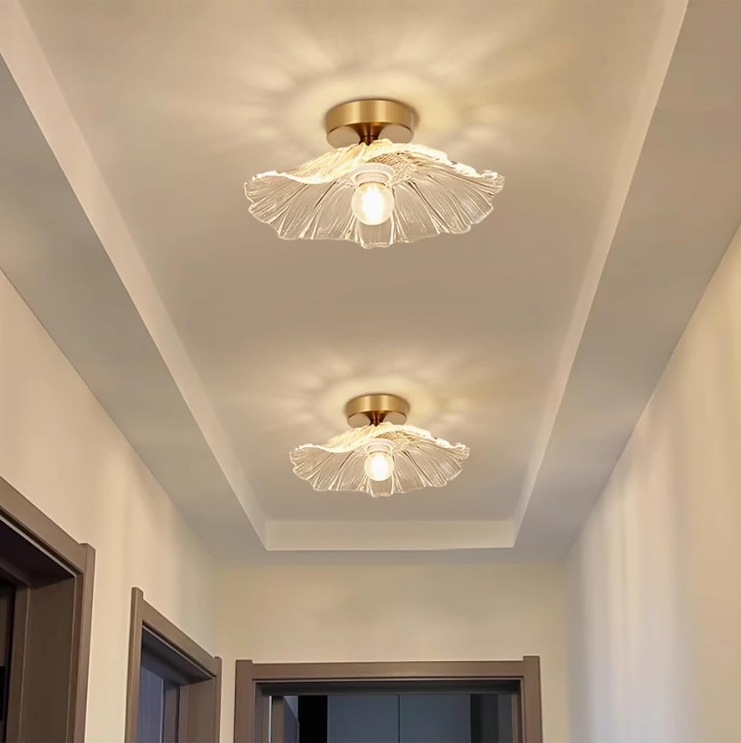 Flush Mount Ceiling Light Chandelier – Clear Glass Shade. 1-Light Fixture for Rooms