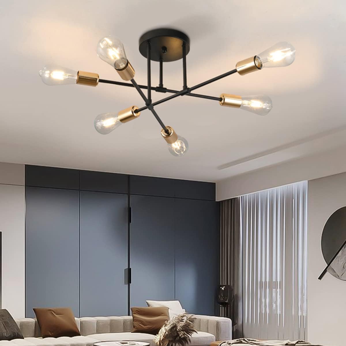 Modern Sputnik Chandelier 6 Lights Semi Flush Mount Ceiling Fixture